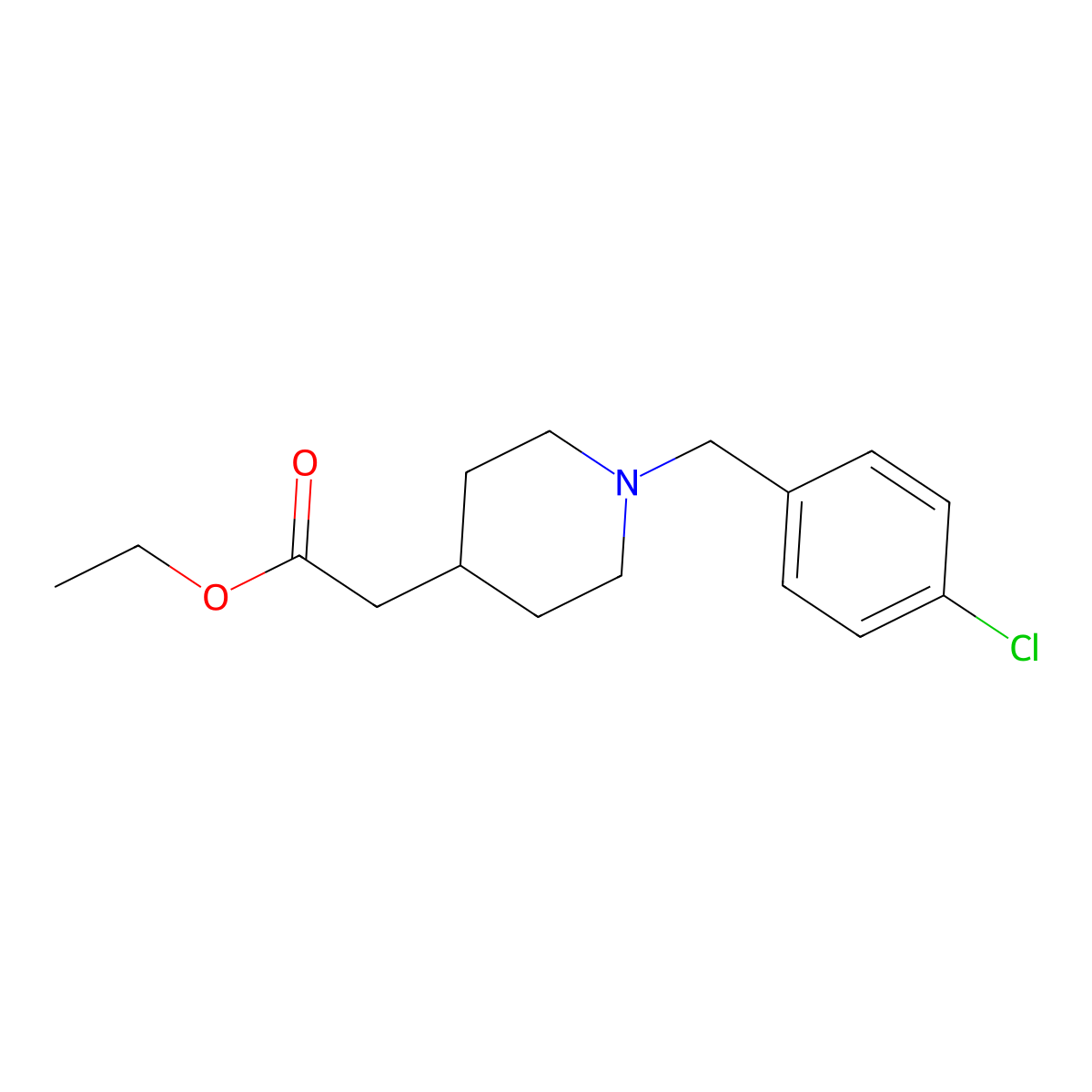 Ethyl 2-(1-(4-chlorobenzyl)piperidin-4-yl)acetate molecular structure, CAS 185434-41-7