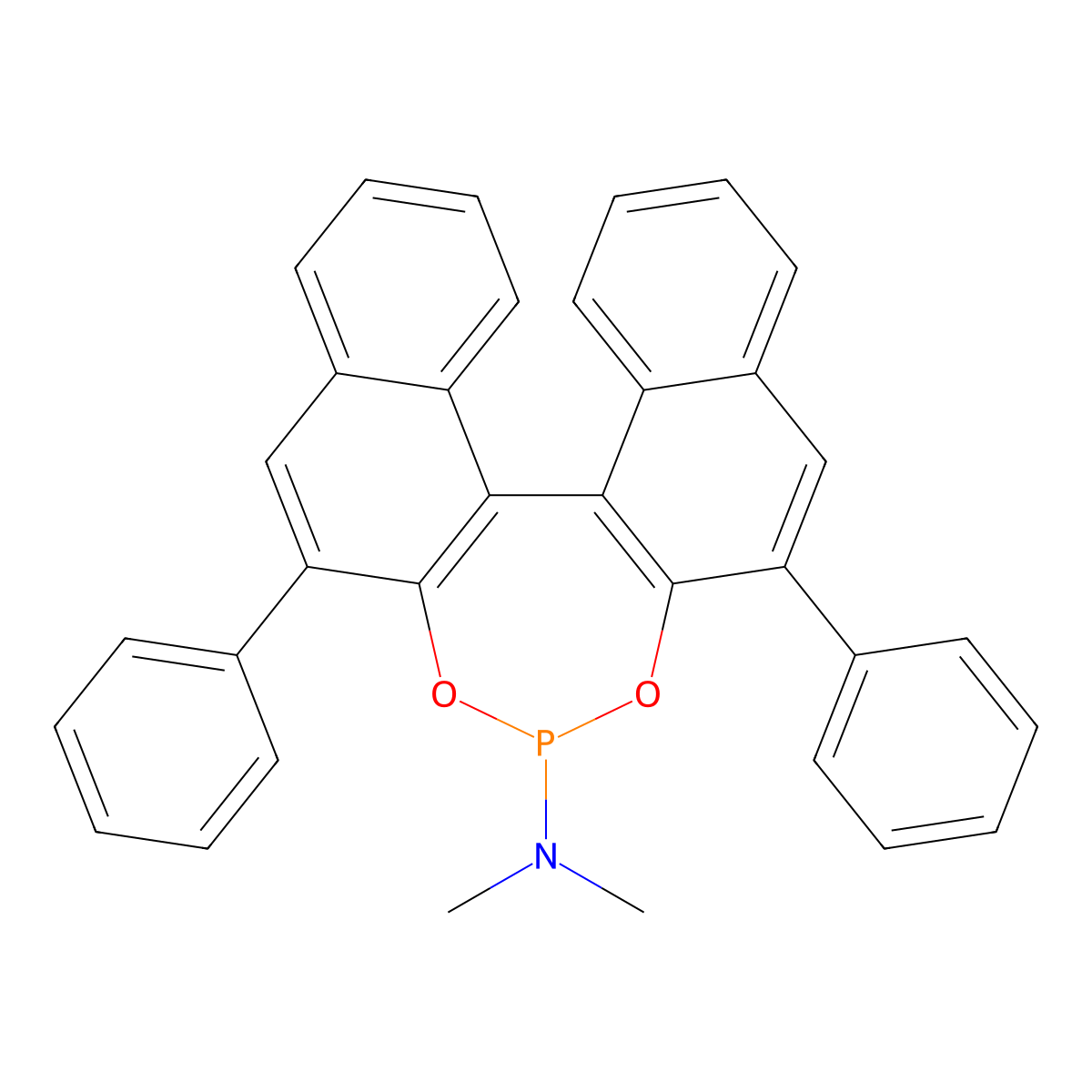 (11bR)-N,N-Dimethyl-2,6-diphenyldinaphtho[2,1-d:1',2'-f][1,3,2]dioxaphosphepin-4-amine molecular structure, CAS 185449-88-1