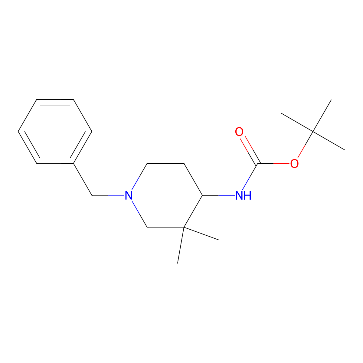 tert-Butyl (1-benzyl-3,3-dimethylpiperidin-4-yl)carbamate molecular structure, CAS 1854685-54-3
