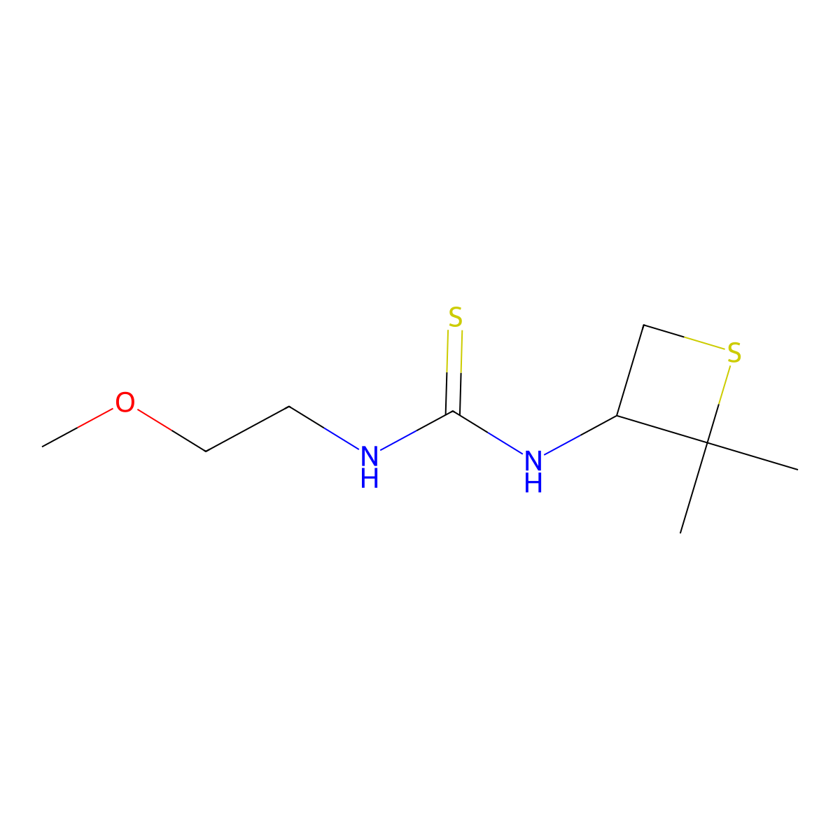 1-(2,2-Dimethylthietan-3-yl)-3-(2-methoxyethyl)thiourea molecular structure, CAS 1854741-11-9
