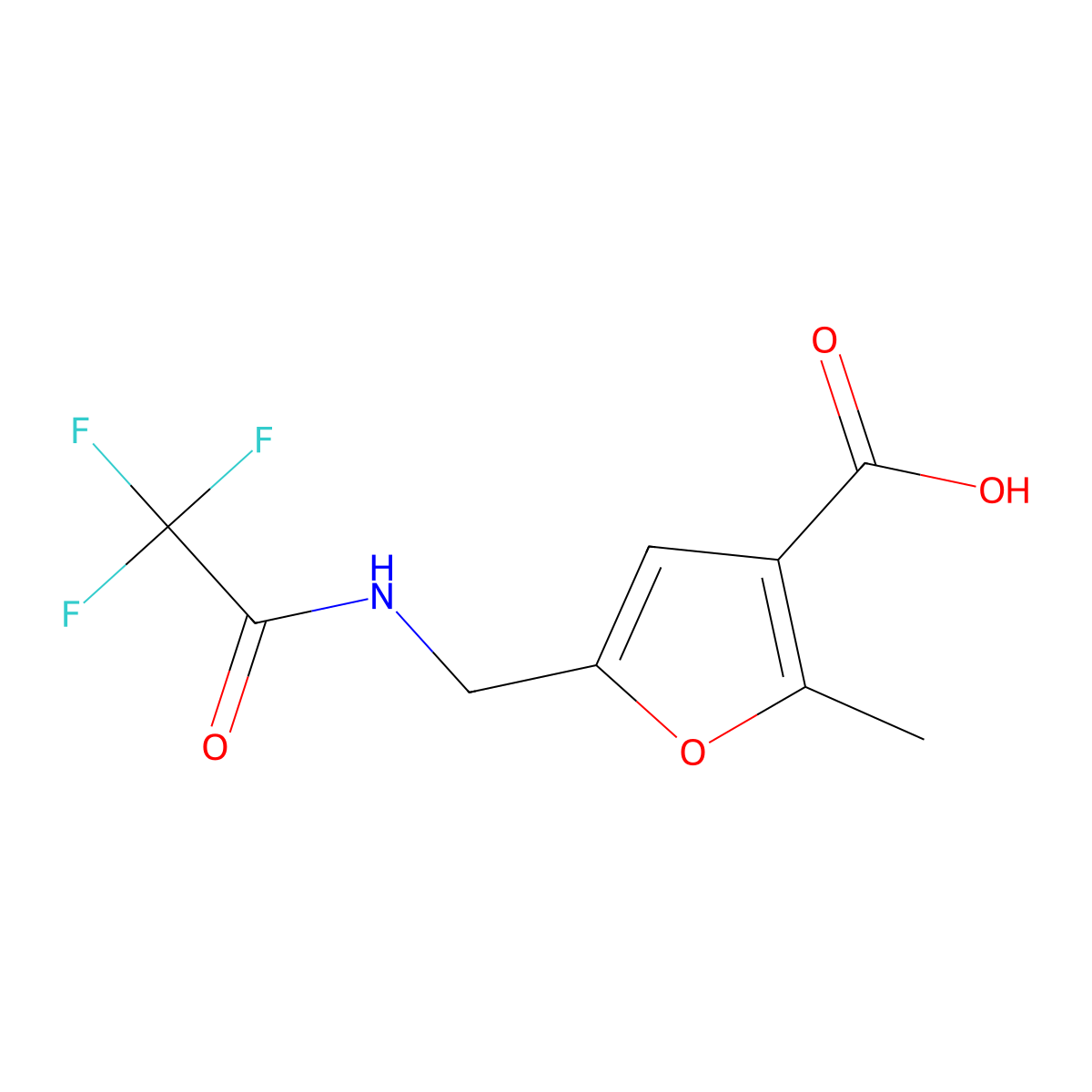 2-Methyl-5-[(trifluoroacetamido)methyl]furan-3-carboxylic acid molecular structure, CAS 1854792-81-6