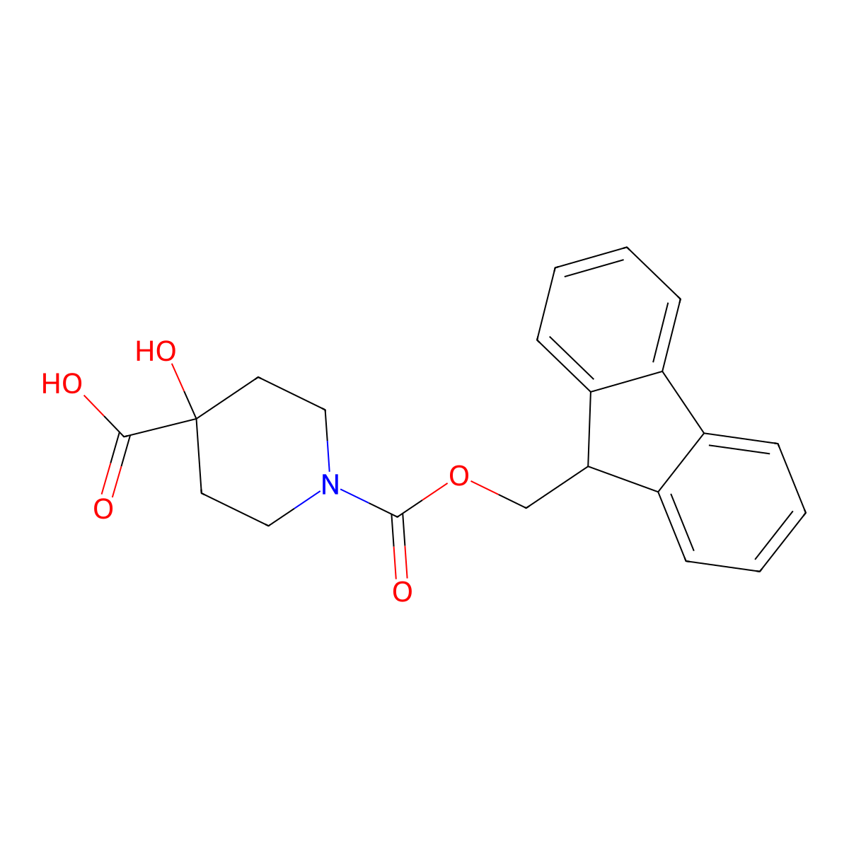 1-{[(9H-fluoren-9-yl)methoxy]carbonyl}-4-hydroxypiperidine-4-carboxylic acid molecular structure, CAS 1854926-85-4