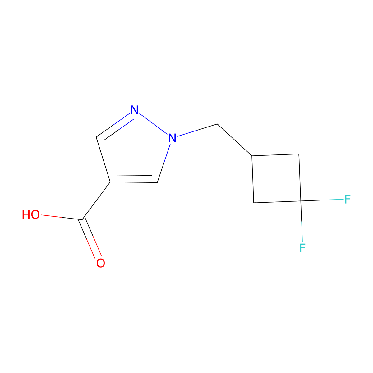 1-[(3,3-difluorocyclobutyl)methyl]-1H-pyrazole-4-carboxylic acid molecular structure, CAS 1854966-49-6