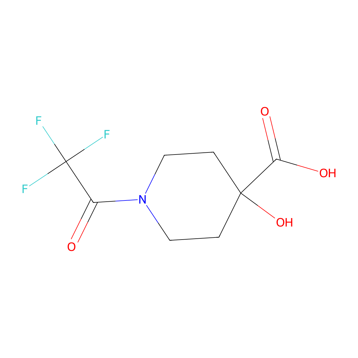 4-Hydroxy-1-(trifluoroacetyl)piperidine-4-carboxylic acid molecular structure, CAS 1855278-50-0