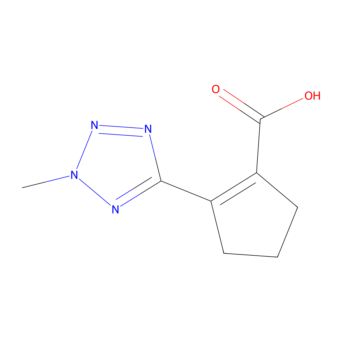 2-(2-methyl-2H-1,2,3,4-tetrazol-5-yl)cyclopent-1-ene-1-carboxylic acid molecular structure, CAS 1855700-69-4