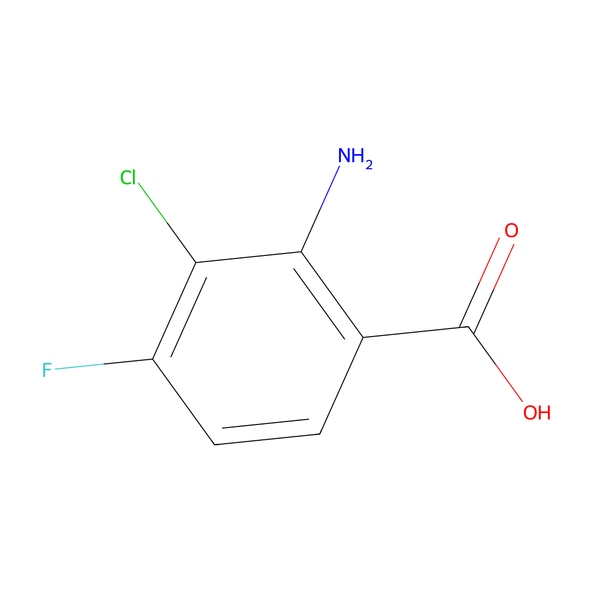 2-Amino-3-chloro-4-fluorobenzoic acid molecular structure, CAS 1855799-43-7
