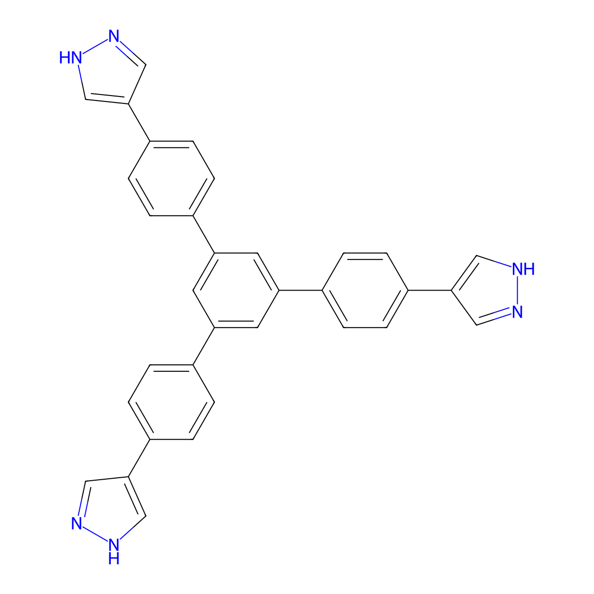 4,4'-(5'-(4-(1H-pyrazol-4-yl)phenyl)-[1,1':3',1''-terphenyl]-4,4''-diyl)bis(1H-pyrazole) molecular structure, CAS 1855846-73-9