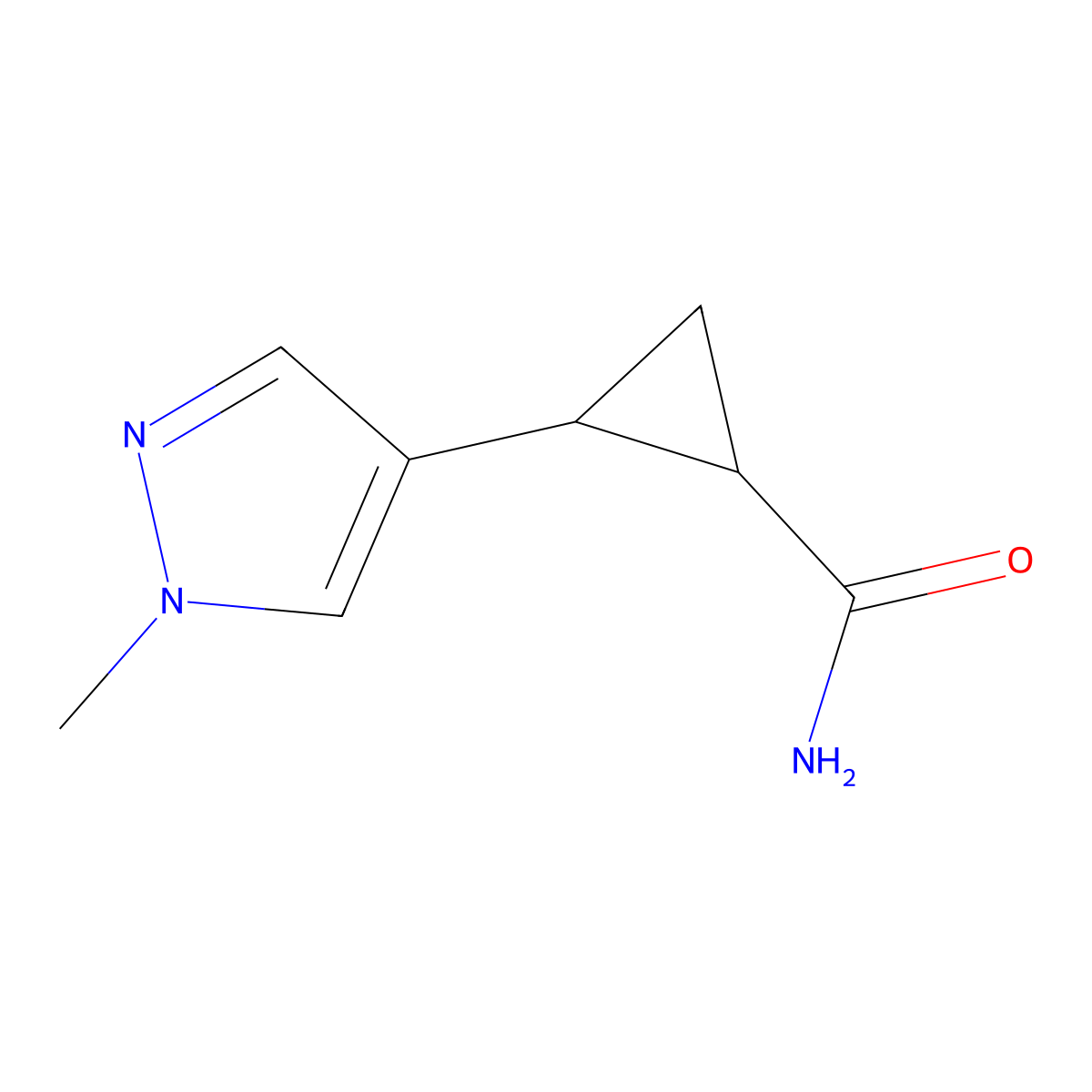 2-(1-methyl-1H-pyrazol-4-yl)cyclopropane-1-carboxamide molecular structure, CAS 1855874-15-5