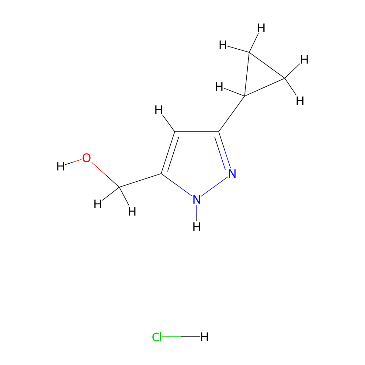 (5-Cyclopropyl-1H-pyrazol-3-YL)methanol hydrochloride molecular structure, CAS 1855888-34-4