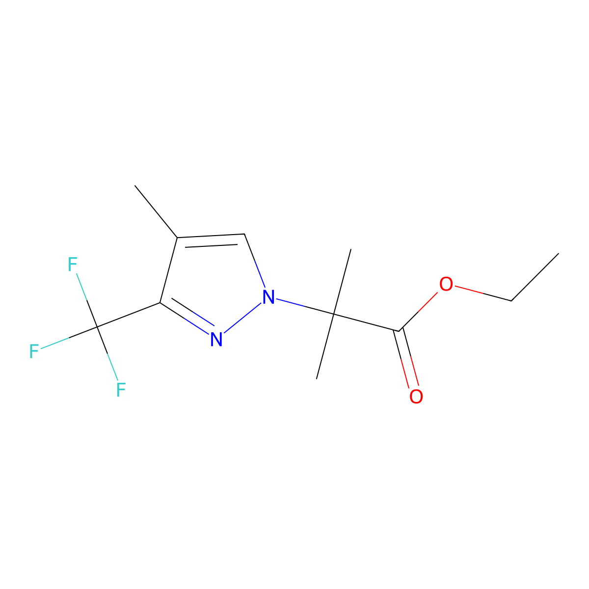 ethyl 2-methyl-2-[4-methyl-3-(trifluoromethyl)-1H-pyrazol-1-yl]propanoate molecular structure, CAS 1855888-35-5