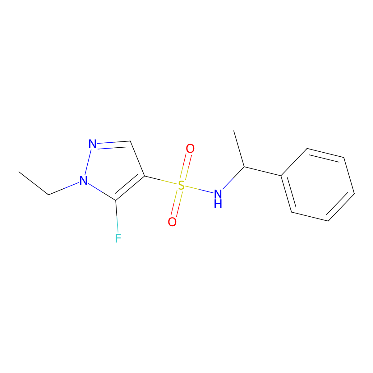 1-ethyl-5-fluoro-N-(1-phenylethyl)-1H-pyrazole-4-sulfonamide molecular structure, CAS 1855888-42-4