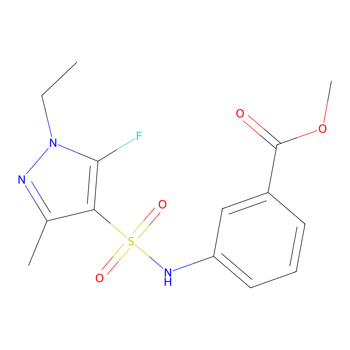 Methyl 3-((1-ethyl-5-fluoro-3-methyl-1H-pyrazole)-4-sulfonamido)benzoate molecular structure, CAS 1855888-48-0