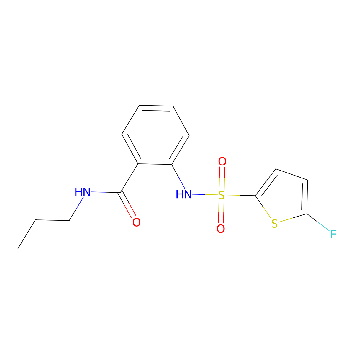 2-((5-Fluorothiophene)-2-sulfonamido)-N-propylbenzamide molecular structure, CAS 1855888-69-5