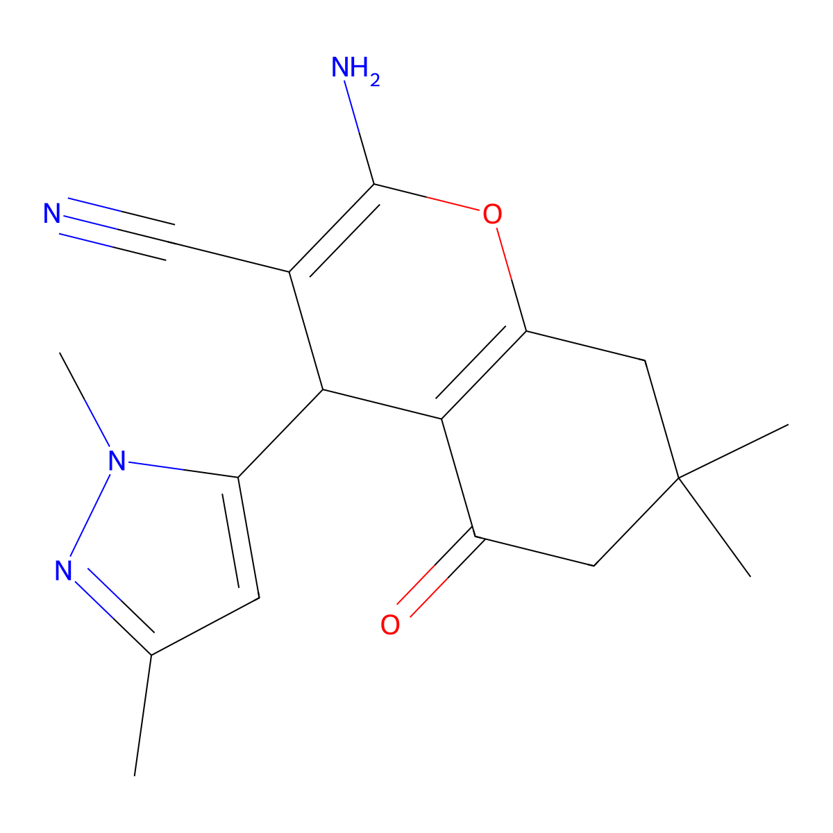2-Amino-4-(1,3-dimethyl-1H-pyrazol-5-yl)-7,7-dimethyl-5-oxo-5,6,7,8-tetrahydro-4H-chromene-3-carbonitrile molecular structure, CAS 1855888-77-5