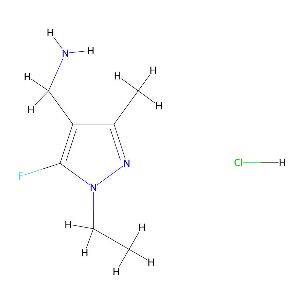 1-(1-Ethyl-5-fluoro-3-methyl-1H-pyrazol-4-yl)methanamine hydrochloride molecular structure, CAS 1855888-94-6