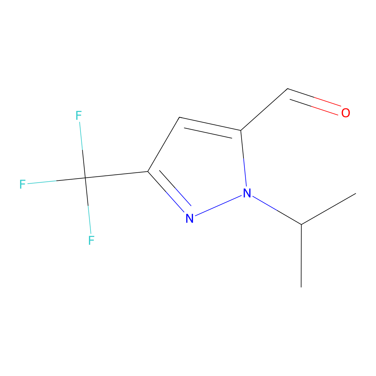 1-isopropyl-3-(trifluoromethyl)-1H-pyrazole-5-carbaldehyde molecular structure, CAS 1855888-98-0