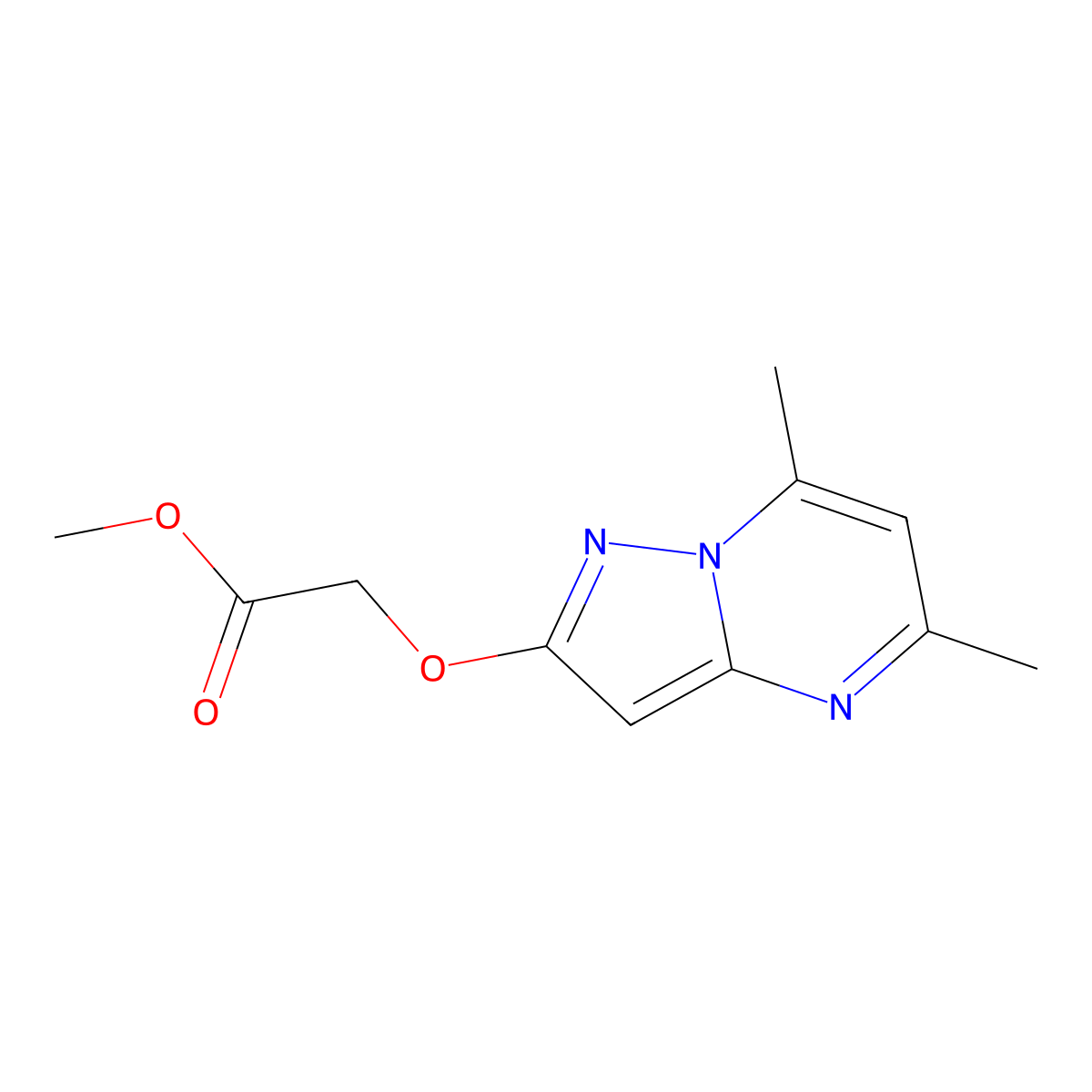 Methyl [(5,7-dimethylpyrazolo[1,5-a]pyrimidin-2-yl)oxy]acetate molecular structure, CAS 1855889-10-9