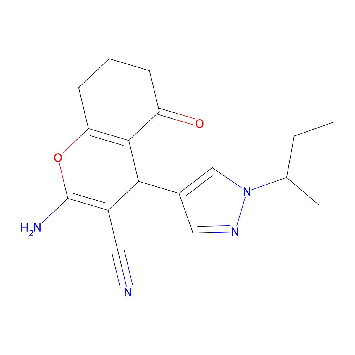 2-Amino-4-(1-(sec-butyl)-1H-pyrazol-4-yl)-5-oxo-5,6,7,8-tetrahydro-4H-chromene-3-carbonitrile molecular structure, CAS 1855889-15-4