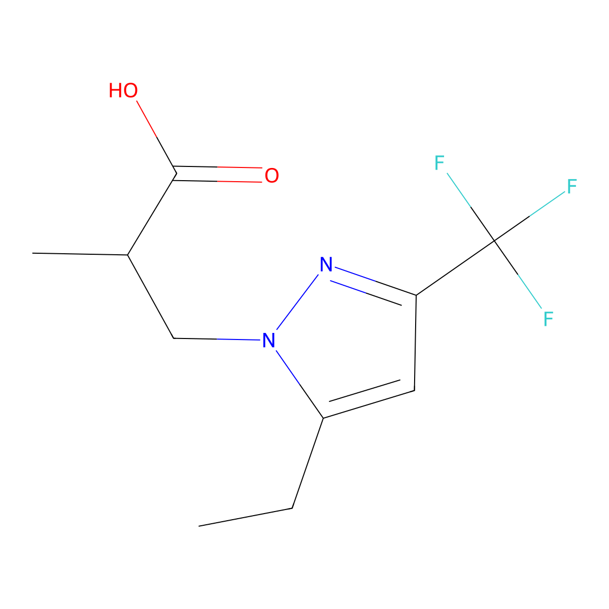 3-[5-ethyl-3-(trifluoromethyl)-1H-pyrazol-1-yl]-2-methylpropanoic acid molecular structure, CAS 1855889-24-5