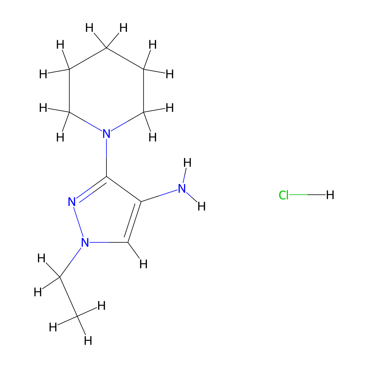 1-Ethyl-3-piperidin-1-ylpyrazol-4-amine;hydrochloride molecular structure, CAS 1855889-27-8