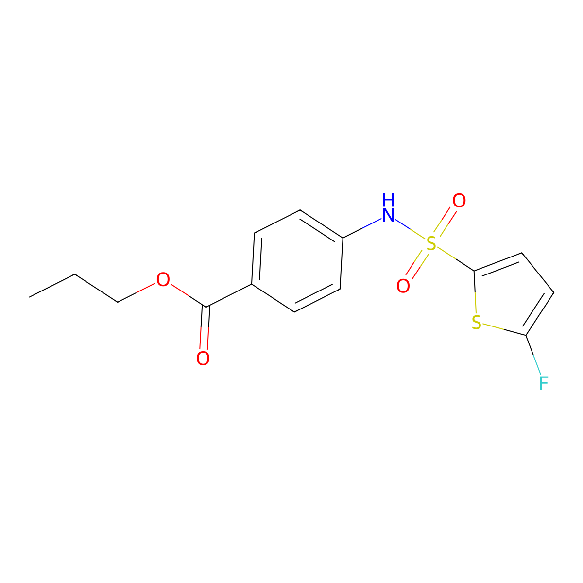 Propyl 4-((5-fluorothiophene)-2-sulfonamido)benzoate molecular structure, CAS 1855889-28-9