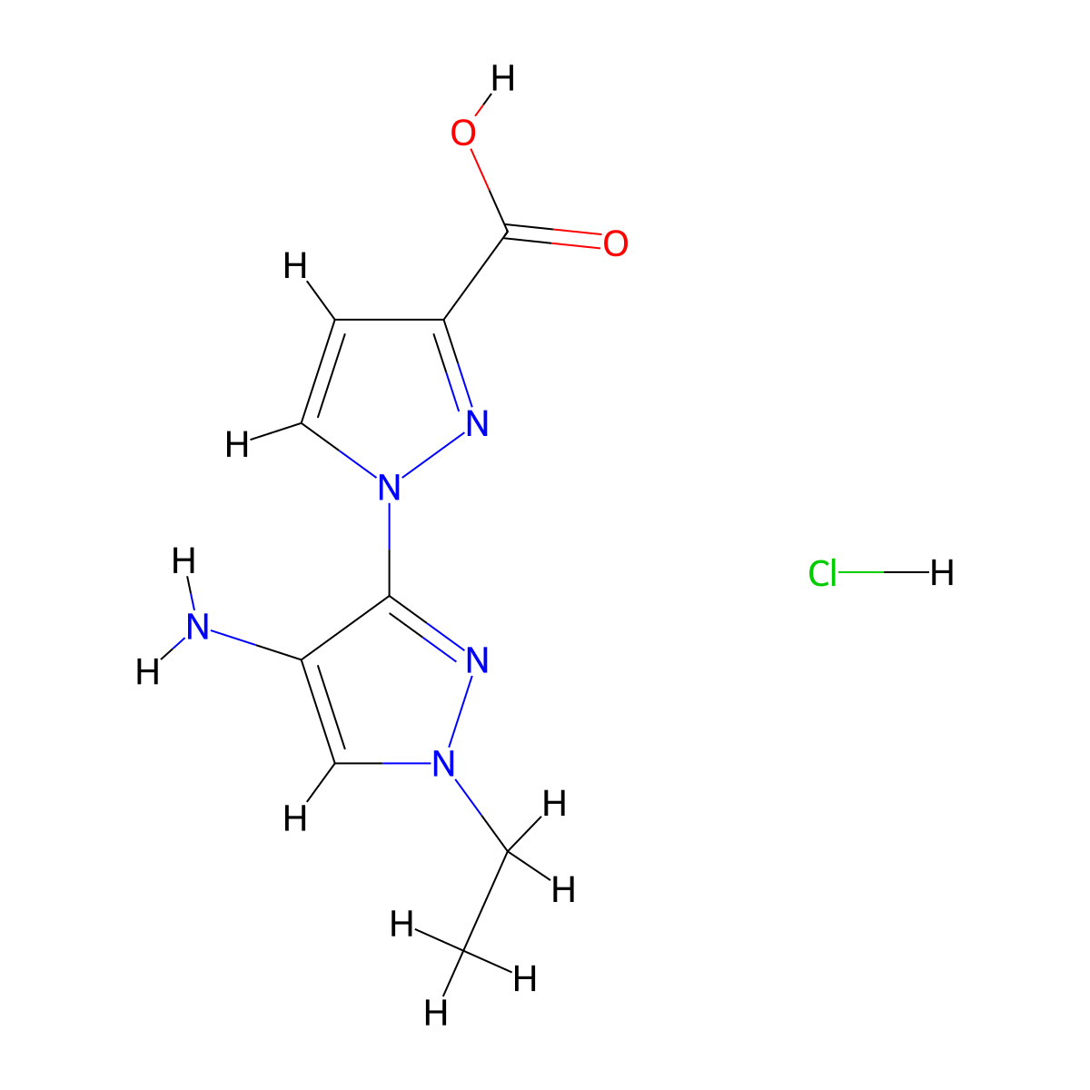 1-(4-Amino-1-ethylpyrazol-3-yl)pyrazole-3-carboxylic acid;hydrochloride molecular structure, CAS 1855889-32-5