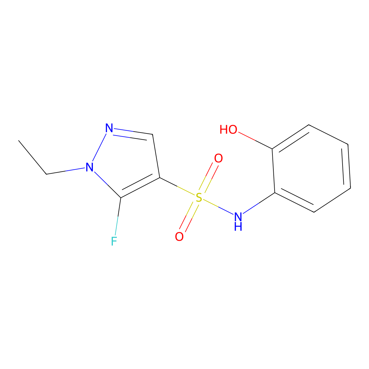 1-ethyl-5-fluoro-N-(2-hydroxyphenyl)-1H-pyrazole-4-sulfonamide molecular structure, CAS 1855889-34-7