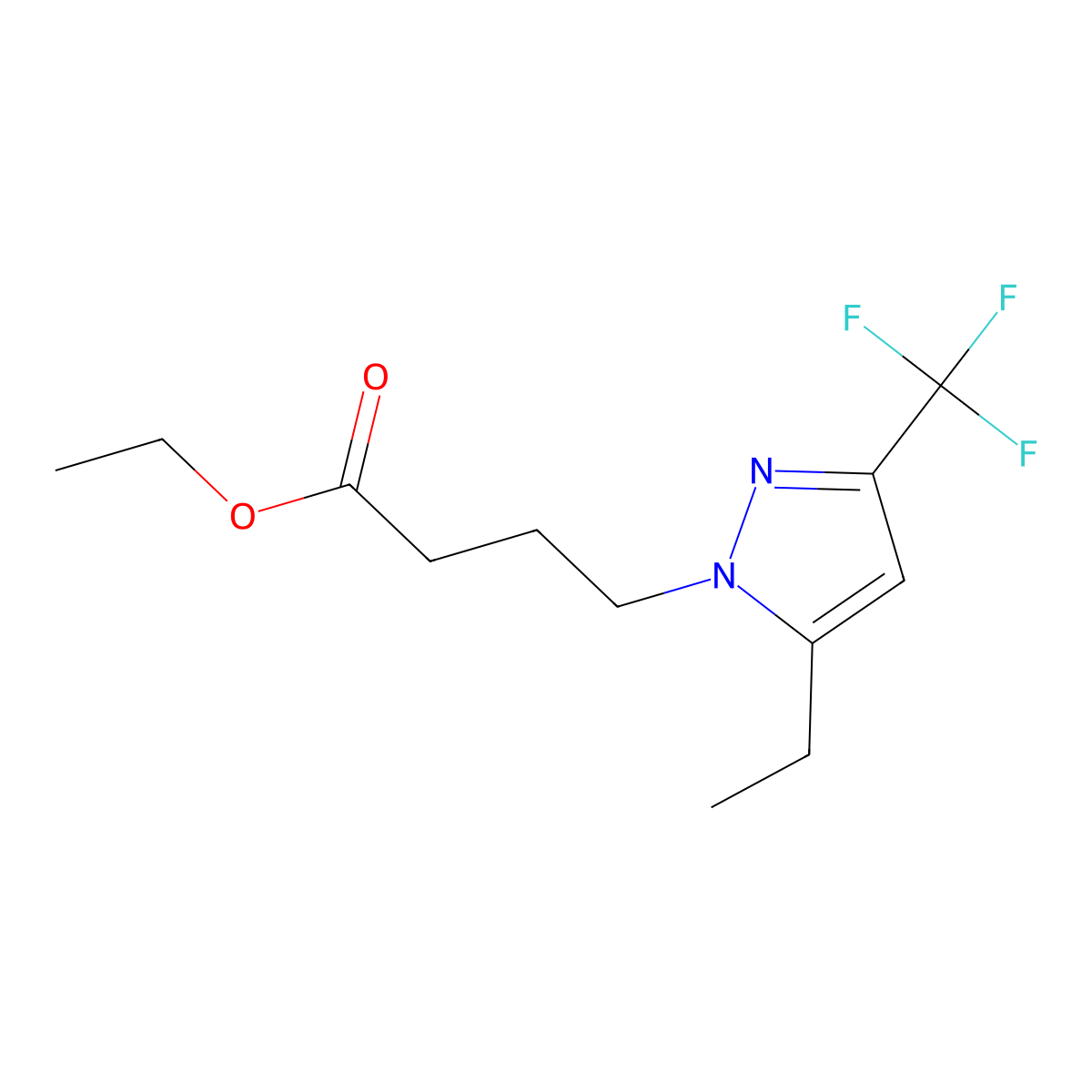 ethyl 4-[5-ethyl-3-(trifluoromethyl)-1H-pyrazol-1-yl]butanoate molecular structure, CAS 1855889-38-1