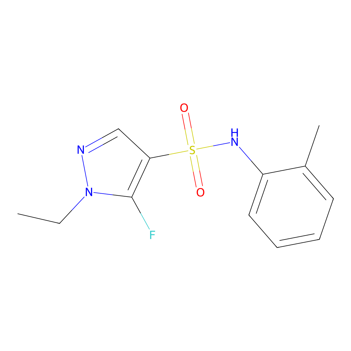 1-ethyl-5-fluoro-N-(2-methylphenyl)-1H-pyrazole-4-sulfonamide molecular structure, CAS 1855889-39-2