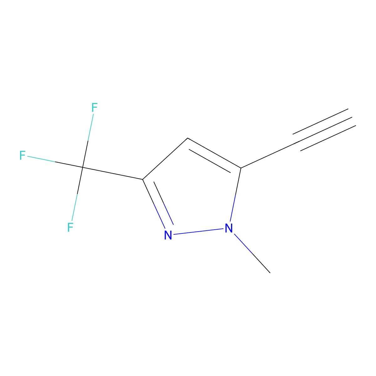 5-ethynyl-1-methyl-3-(trifluoromethyl)-1H-pyrazole molecular structure, CAS 1855889-41-6