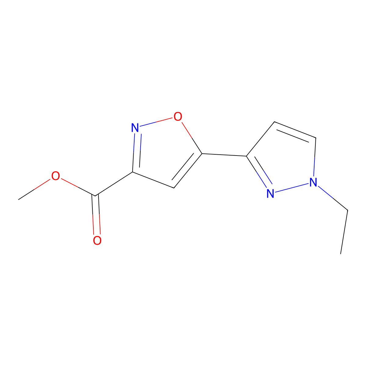 methyl 5-(1-ethyl-1H-pyrazol-3-yl)isoxazole-3-carboxylate molecular structure, CAS 1855889-44-9
