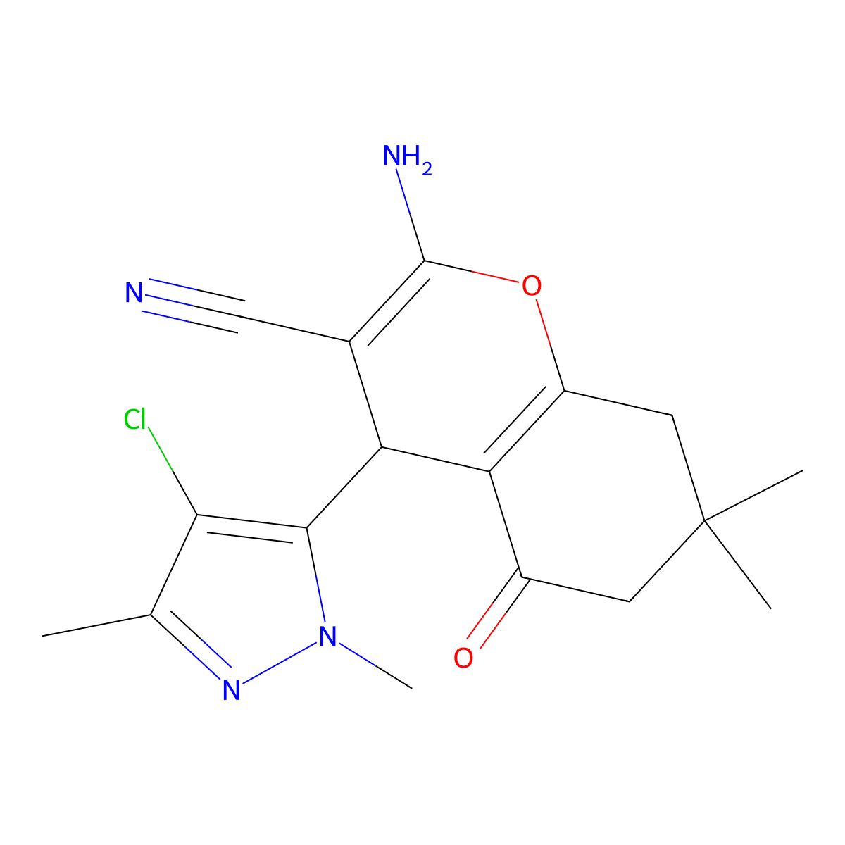 2-Amino-4-(4-chloro-2,5-dimethylpyrazol-3-YL)-7,7-dimethyl-5-oxo-6,8-dihydro-4H-chromene-3-carbonitrile molecular structure, CAS 1855889-56-3