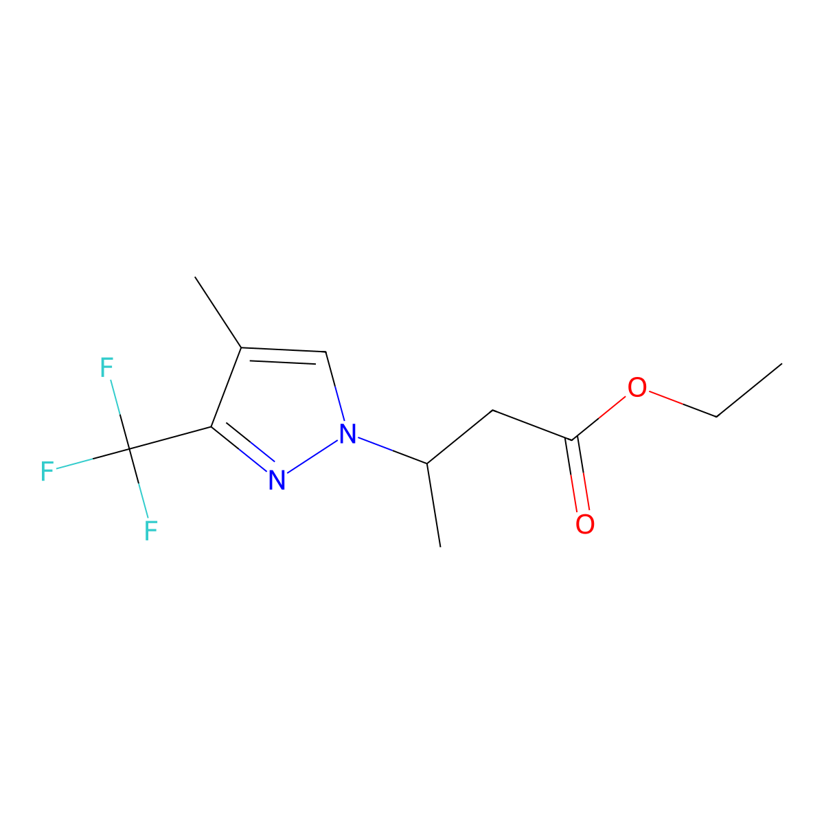 Ethyl 3-[4-methyl-3-(trifluoromethyl)-1H-pyrazol-1-yl]butanoate molecular structure, CAS 1855889-57-4