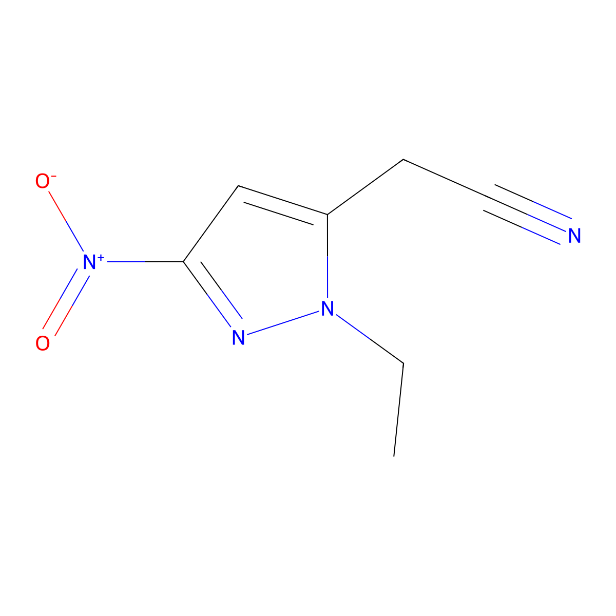 (1-ethyl-3-nitro-1H-pyrazol-5-yl)acetonitrile molecular structure, CAS 1855889-74-5