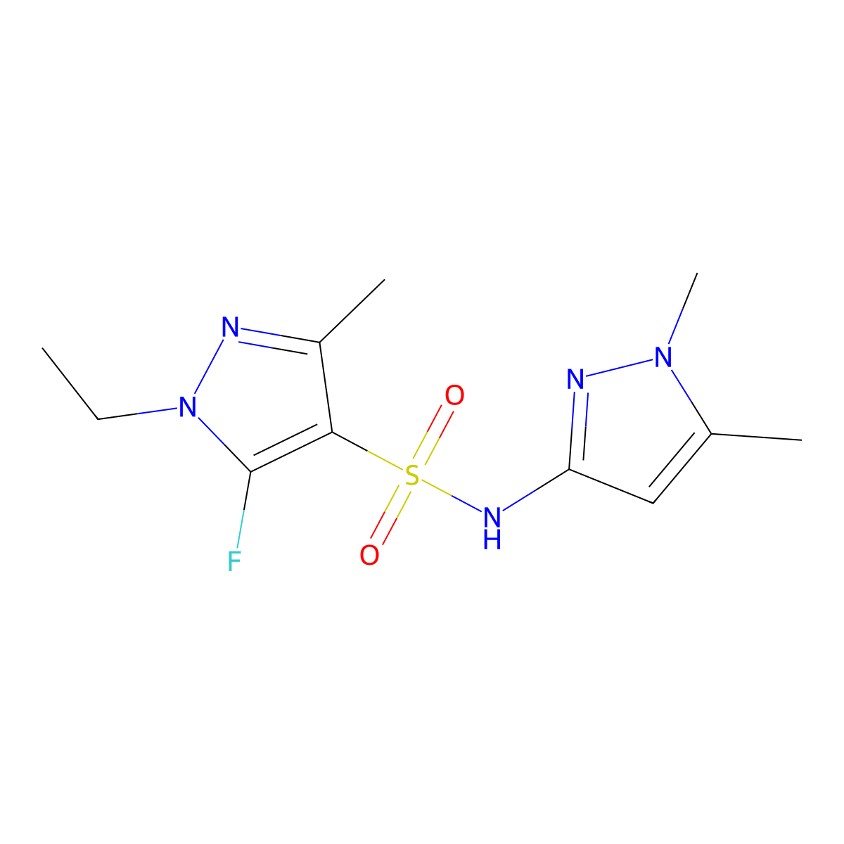 N-(1,5-Dimethyl-1H-pyrazol-3-yl)-1-ethyl-5-fluoro-3-methyl-1H-pyrazole-4-sulfonamide molecular structure, CAS 1855889-76-7