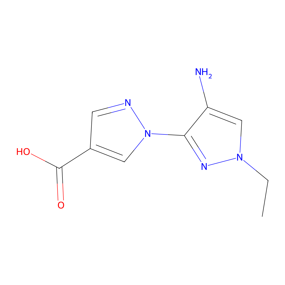 4'-amino-1'-ethyl-1'H-1,3'-bipyrazole-4-carboxylic acid molecular structure, CAS 1855889-78-9