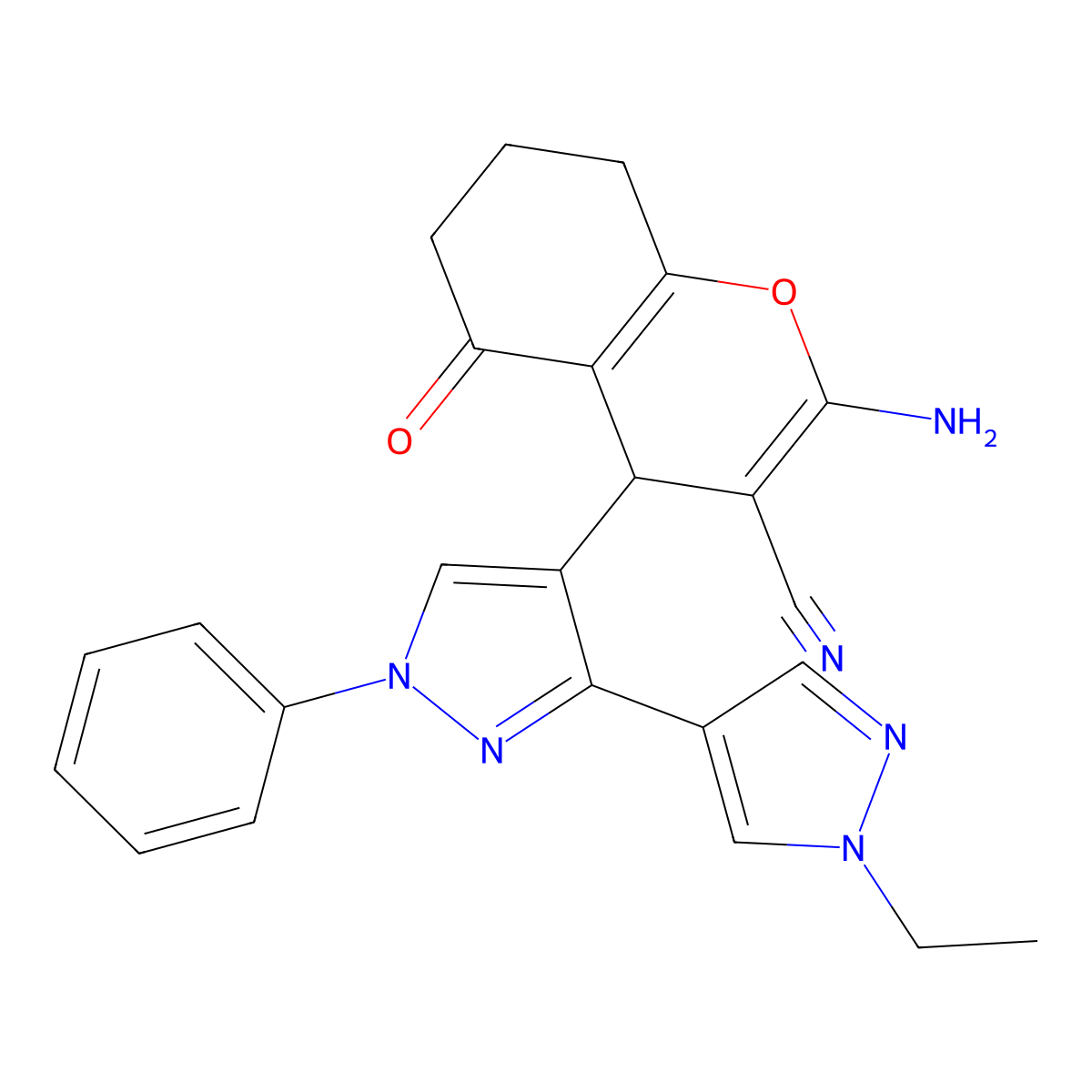 2-Amino-4-(1'-ethyl-1-phenyl-1H,1'H-[3,4'-bipyrazol]-4-yl)-5-oxo-5,6,7,8-tetrahydro-4H-chromene-3-carbonitrile molecular structure, CAS 1855889-89-2