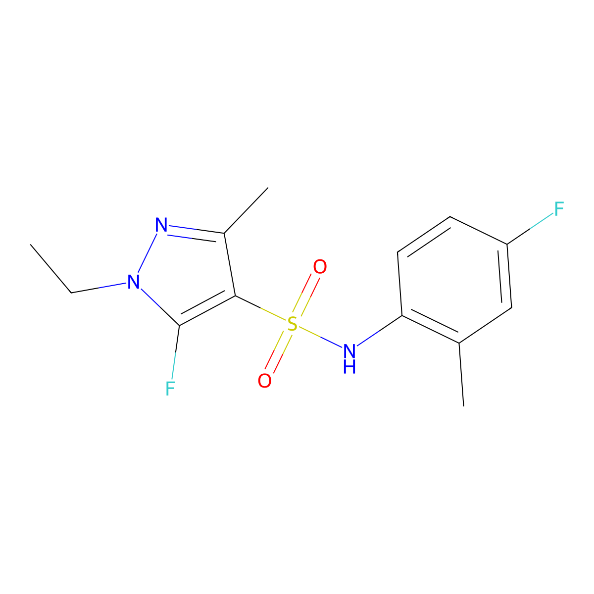 1-Ethyl-5-fluoro-N-(4-fluoro-2-methylphenyl)-3-methyl-1H-pyrazole-4-sulfonamide molecular structure, CAS 1855889-95-0