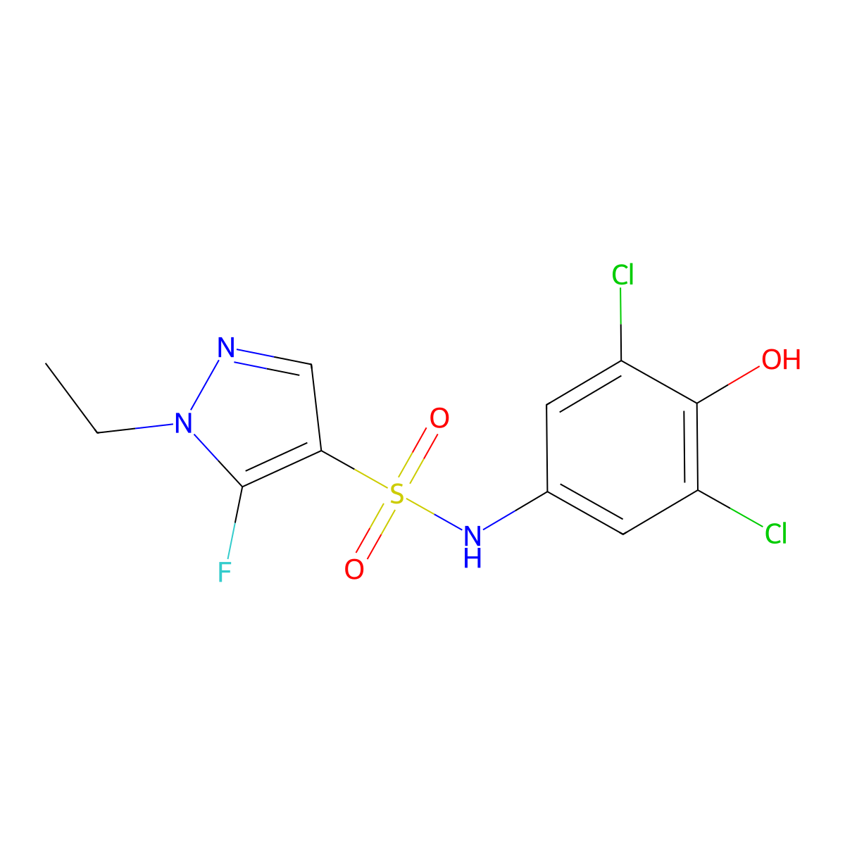 N-(3,5-Dichloro-4-hydroxyphenyl)-1-ethyl-5-fluoro-1H-pyrazole-4-sulfonamide molecular structure, CAS 1855889-96-1