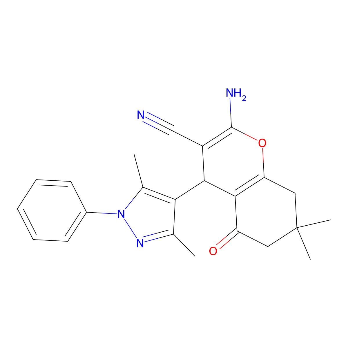 2-Amino-4-(3,5-dimethyl-1-phenyl-1H-pyrazol-4-yl)-7,7-dimethyl-5-oxo-5,6,7,8-tetrahydro-4H-chromene-3-carbonitrile molecular structure, CAS 1855889-98-3