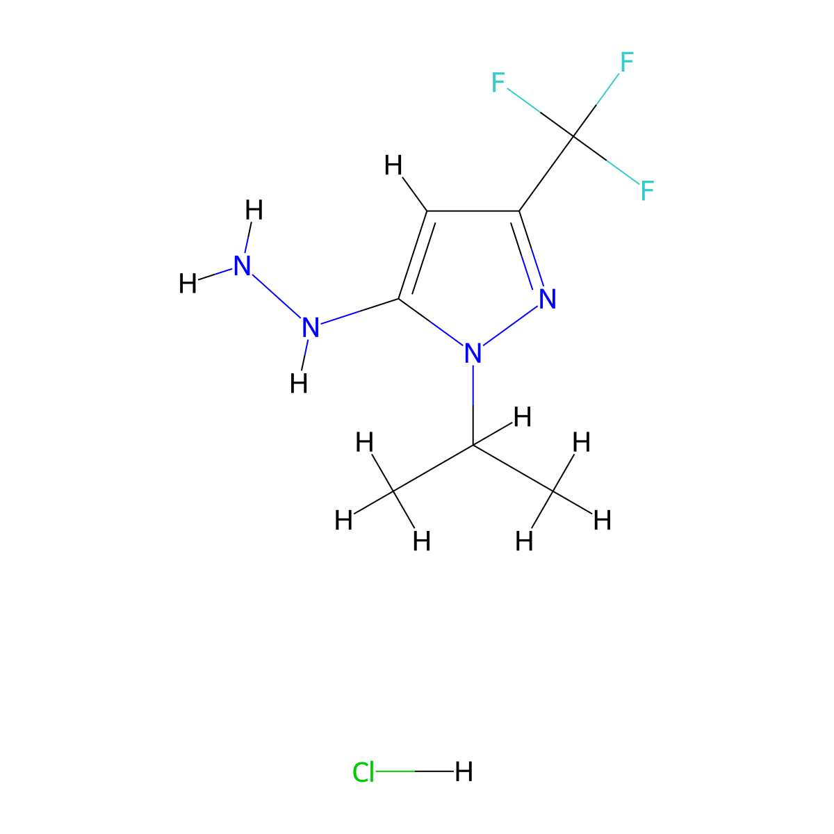 5-hydrazinyl-1-(propan-2-yl)-3-(trifluoromethyl)-1H-pyrazole hydrochloride molecular structure, CAS 1855890-00-4