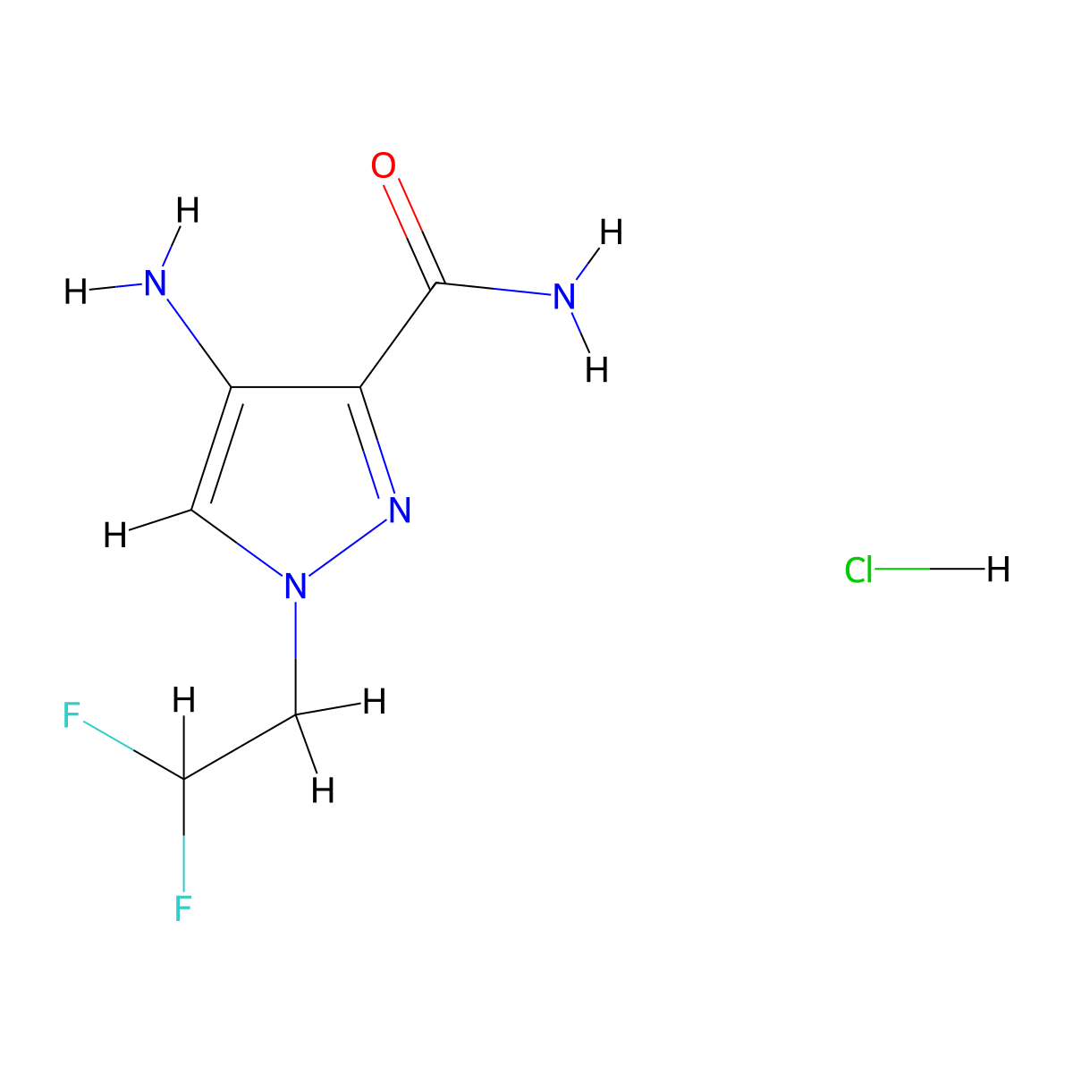 4-Amino-1-(2,2-difluoroethyl)-1H-pyrazole-3-carboxamide hydrochloride molecular structure, CAS 1855890-05-9
