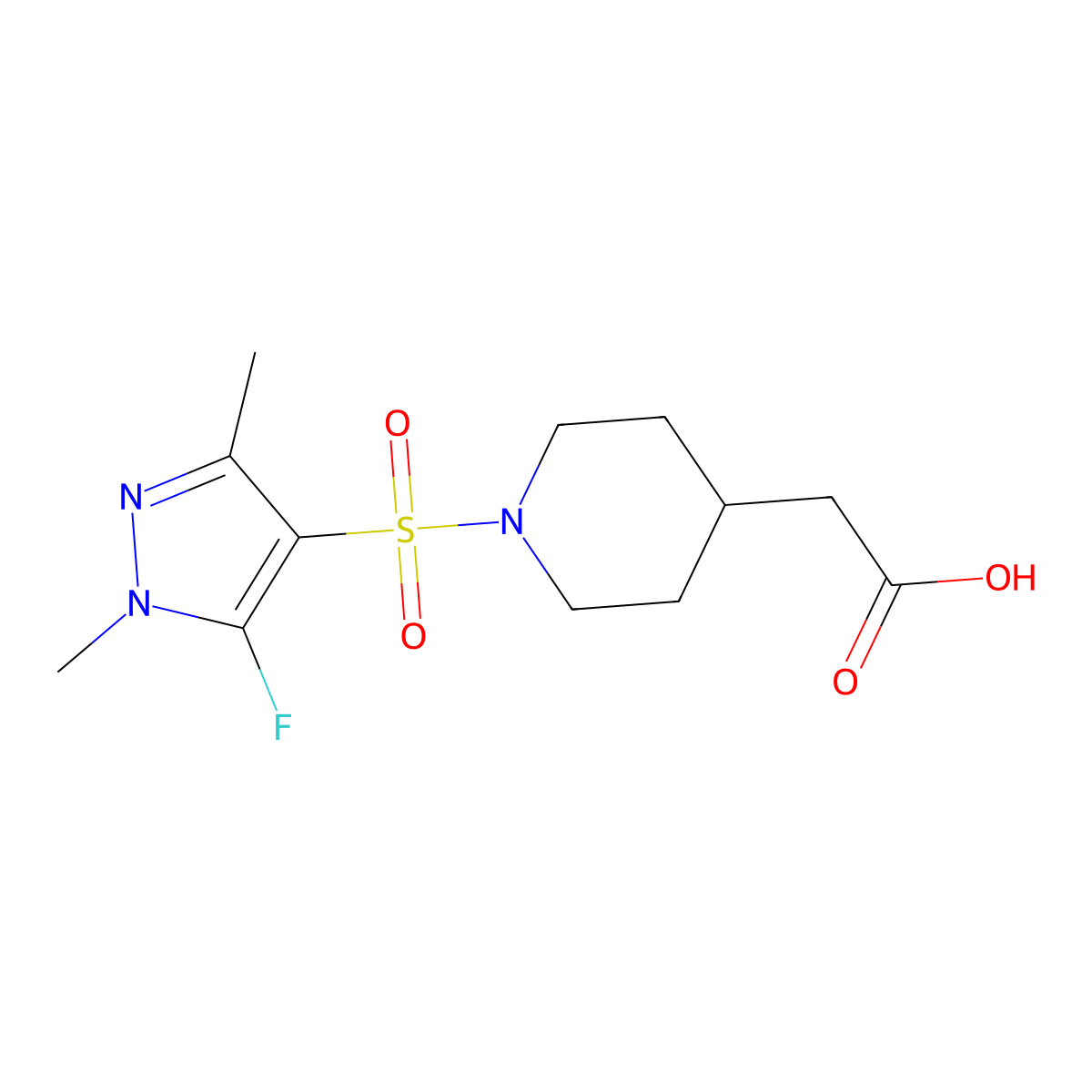 {1-[(5-fluoro-1,3-dimethyl-1H-pyrazol-4-yl)sulfonyl]piperidin-4-yl}acetic acid molecular structure, CAS 1855890-08-2