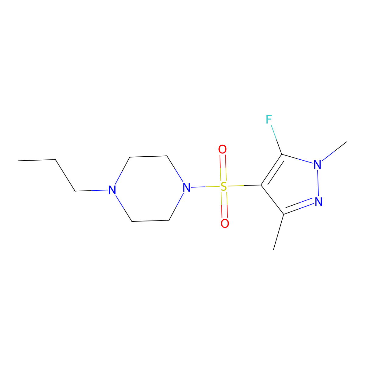 1-((5-Fluoro-1,3-dimethyl-1H-pyrazol-4-yl)sulfonyl)-4-propylpiperazine molecular structure, CAS 1855890-10-6