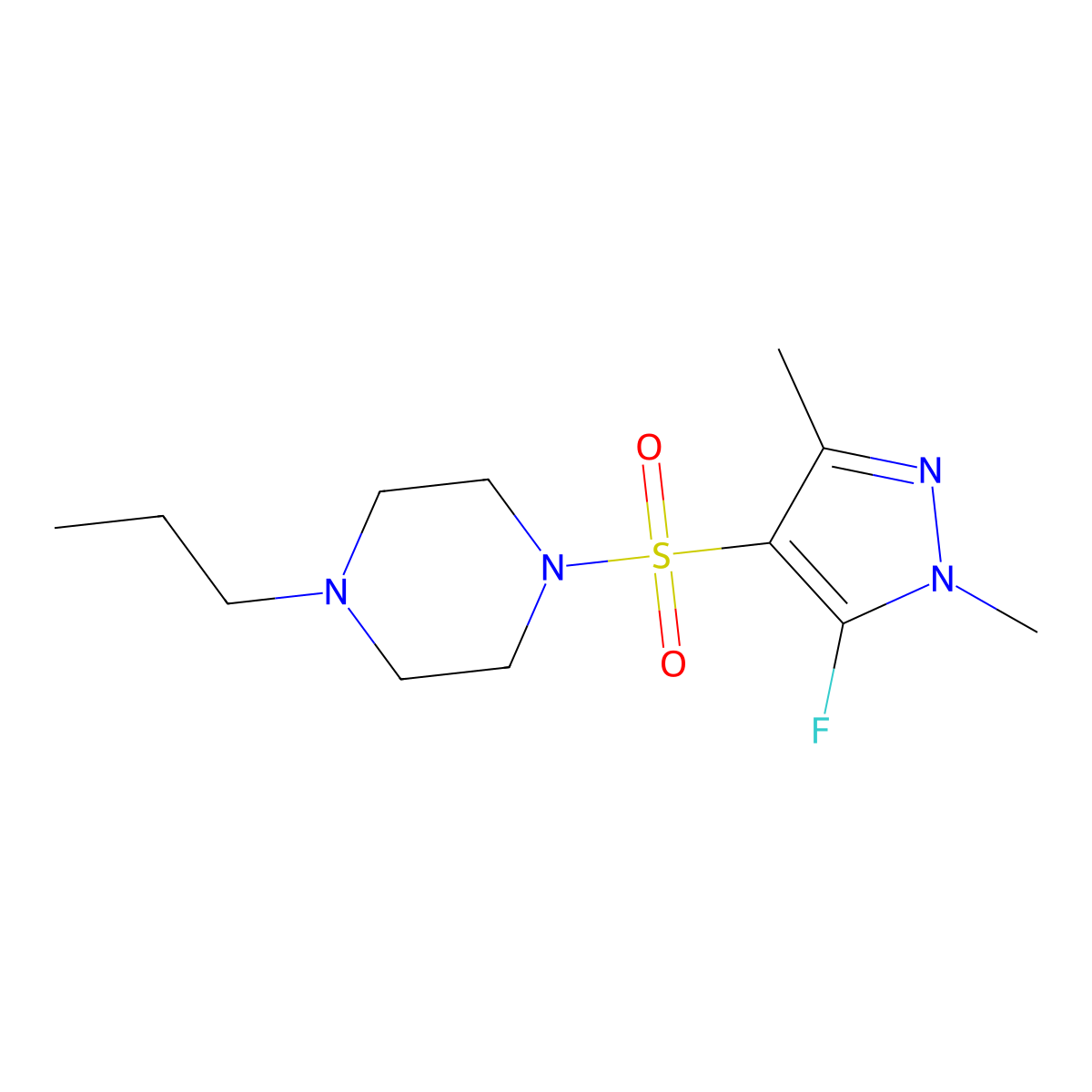1-((5-Fluoro-1,3-dimethyl-1H-pyrazol-4-yl)sulfonyl)-4-propylpiperazine molecular structure, CAS 1855890-10-6