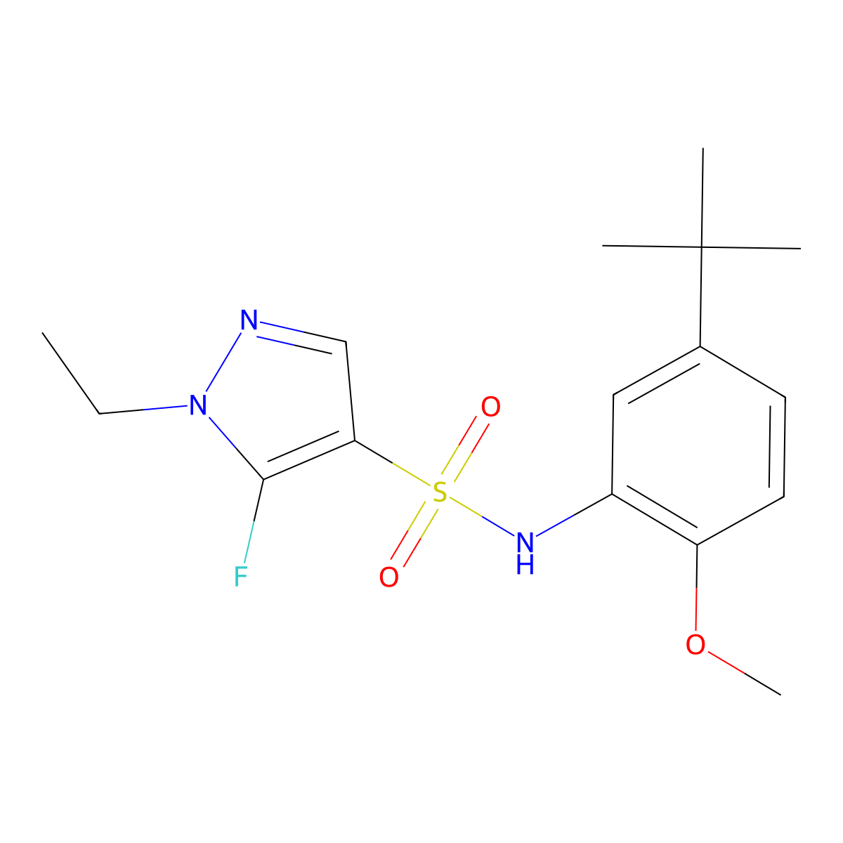 N-(5-(tert-Butyl)-2-methoxyphenyl)-1-ethyl-5-fluoro-1H-pyrazole-4-sulfonamide molecular structure, CAS 1855890-13-9