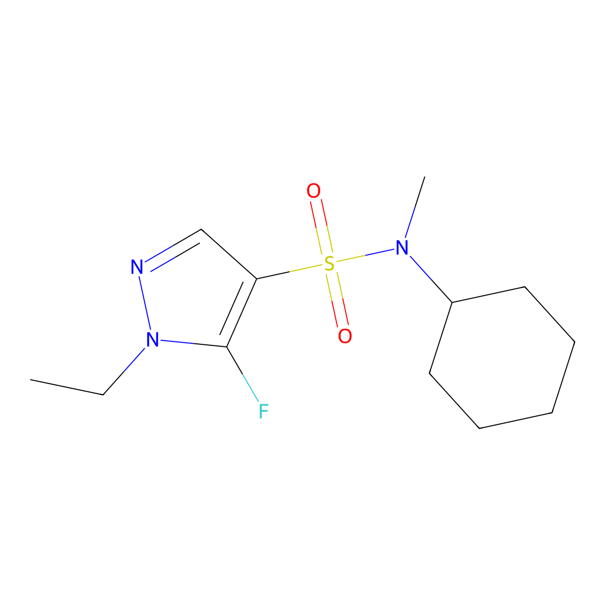 N-Cyclohexyl-1-ethyl-5-fluoro-N-methyl-1H-pyrazole-4-sulfonamide molecular structure, CAS 1855890-15-1