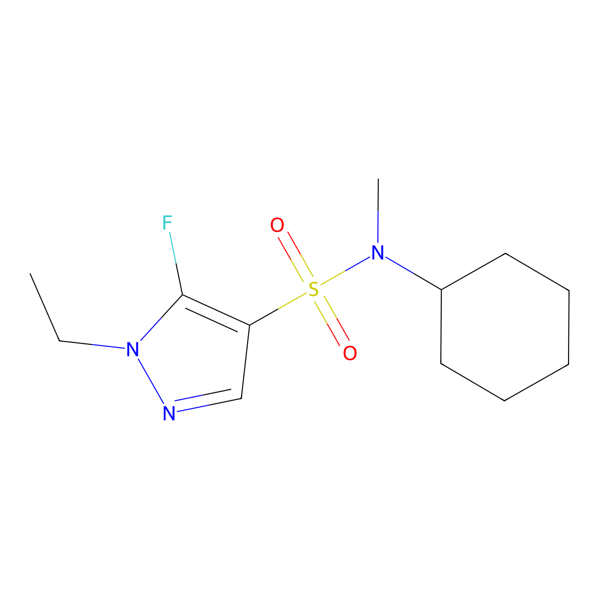 N-Cyclohexyl-1-ethyl-5-fluoro-N-methyl-1H-pyrazole-4-sulfonamide molecular structure, CAS 1855890-15-1