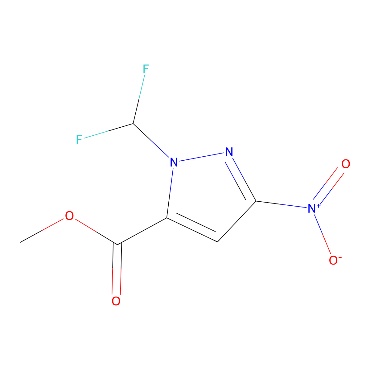 methyl 1-(difluoromethyl)-3-nitro-1H-pyrazole-5-carboxylate molecular structure, CAS 1855890-18-4