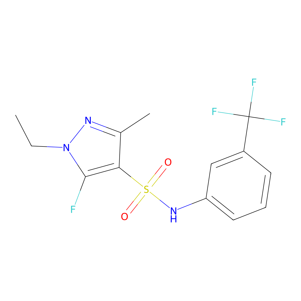 1-Ethyl-5-fluoro-3-methyl-N-(3-(trifluoromethyl)phenyl)-1H-pyrazole-4-sulfonamide molecular structure, CAS 1855890-27-5